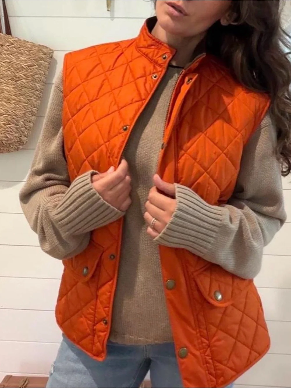 Barbour Lower Gail Quilted Vest Men's Large Orange Snap Front Hunting Gilet - L